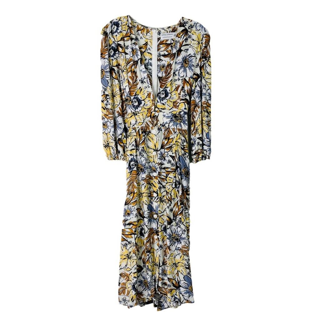 Faithfull The Brand x Anthropologie cream blue brown floral midi Chloe dress 6